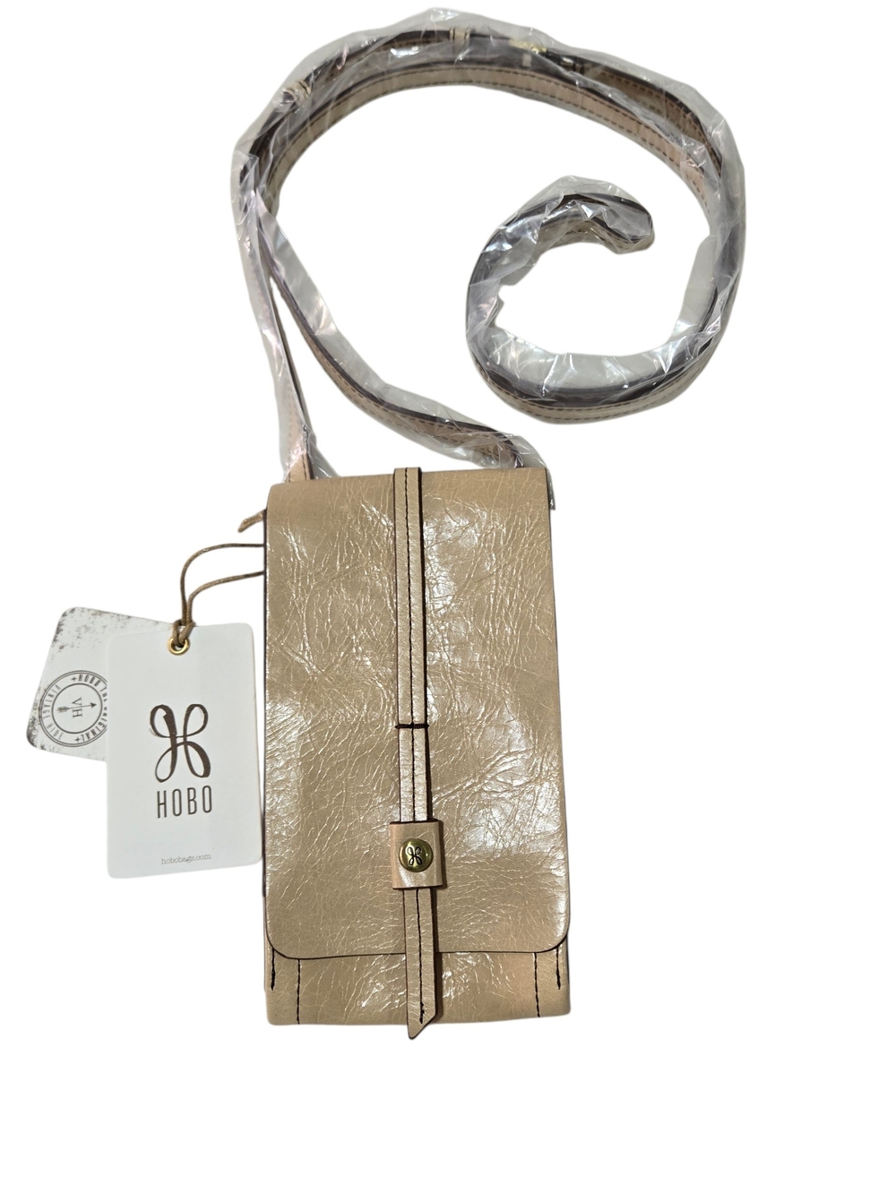 HOBO Token Leather Crossbody Wallet Phone Bag Beige Parchment New